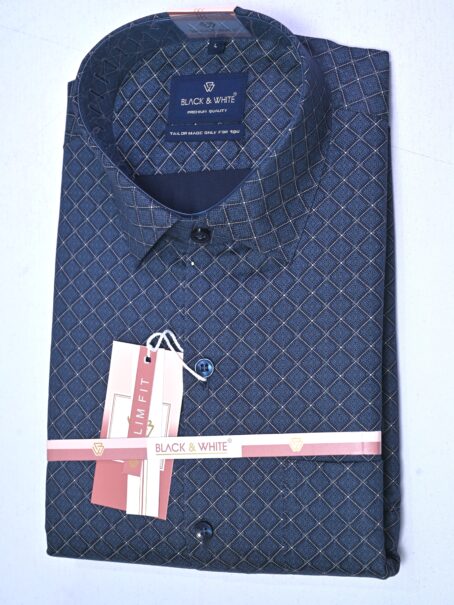 Navy blue printed checks shirt - Image 3