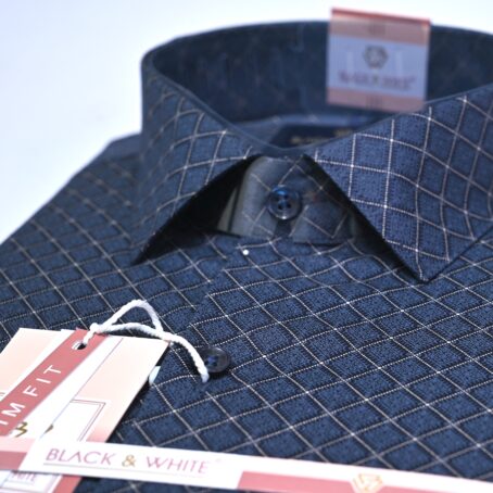 Navy blue printed checks shirt