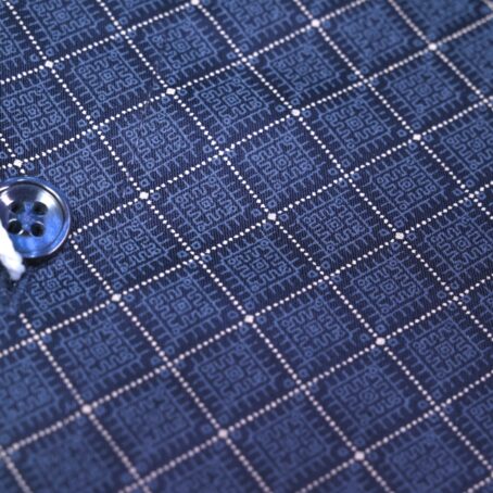 Navy blue printed checks shirt - Image 2